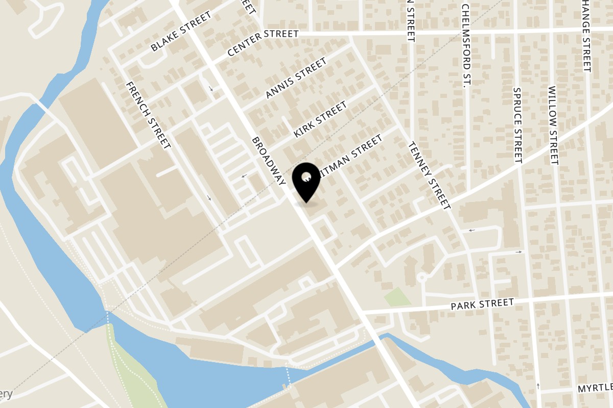 Map showing the location of Sunnyside Diner on 639 Broadway in Lawrence